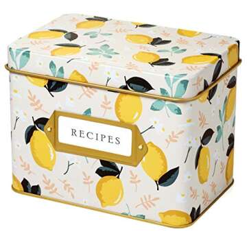 Jot & Mark Decorative Recipe Tin Box for Recipe Cards, Greeting Card Holder | Holds Hundreds of 4” x 6” Cards