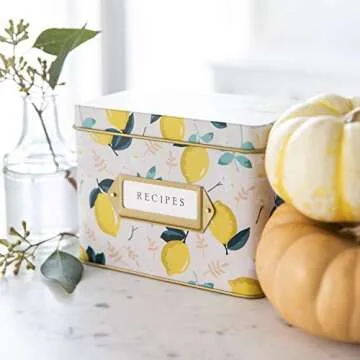 Jot & Mark Decorative Recipe Tin Box for Recipe Cards, Greeting Card Holder | Holds Hundreds of 4” x 6” Cards