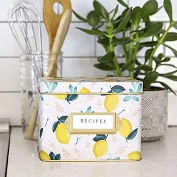 Jot & Mark Decorative Recipe Tin Box for Recipe Cards, Greeting Card Holder | Holds Hundreds of 4” x 6” Cards