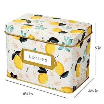 Jot & Mark Decorative Recipe Tin Box for Recipe Cards, Greeting Card Holder | Holds Hundreds of 4” x 6” Cards