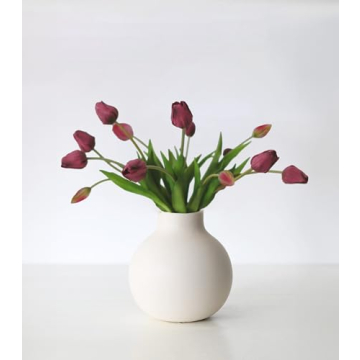 ANNIE&PANDA Real-Touch 5-Head Mauve Artificial Tulip Flowers 16 Inches, Soft Rubber, Fully-Wired Ste...