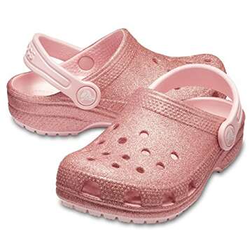 Crocs Unisex-Child Classic Glitter Clogs | Sparkly Shoes for Kids, Blossom, 1 Little Kid