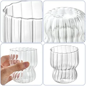 Aemygo 4 Pcs Ribbed Drinking Glasses Set - Elegant Drinkware