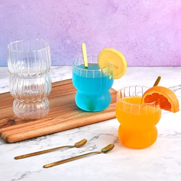 Aemygo 4 Pcs Ribbed Drinking Glasses Set - Elegant Drinkware