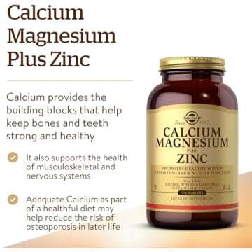 Solgar Calcium Magnesium Plus Zinc, 250 Tablets - Promotes Healthy Bones and Teeth - Supports Nerve & Muscle Function - Non GMO, Vegan, Gluten Free, Dairy Free, Kosher, Halal - 83 Servings