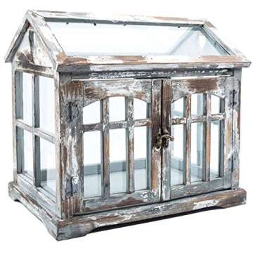 Gray, Brown & White Wood Terrarium with 2-Doors Home Decor Shabby Chic