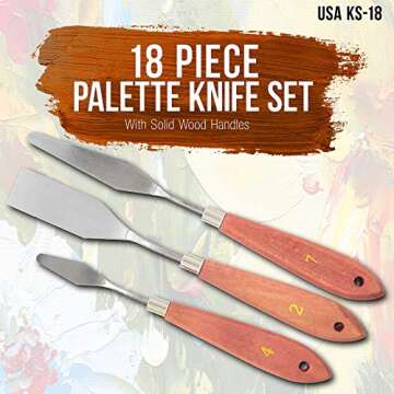 U.S. Art Supply 18-Piece Artist Stainless Steel Palette Knife Set - Wood Hande Flexible Spatula Pain...