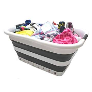 SAMMART 41L (10.8 gallon) Set of 2 Collapsible 3 Handled Plastic Laundry Basket-Foldable Pop Up Storage Container/Organizer-Space Saving Hamper/Basket (2, White/Black)