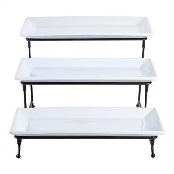 Gibson Home 3-Tier Rectangle Plate Set with Stand