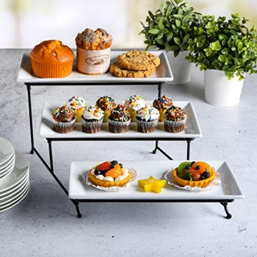 Gibson Home 3-Tier Rectangle Plate Set with Stand