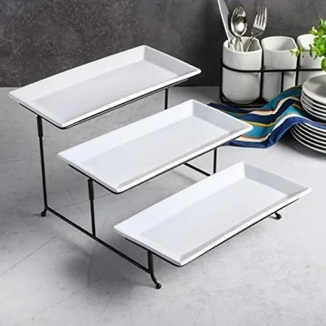 Gibson Home 3-Tier Rectangle Plate Set with Stand