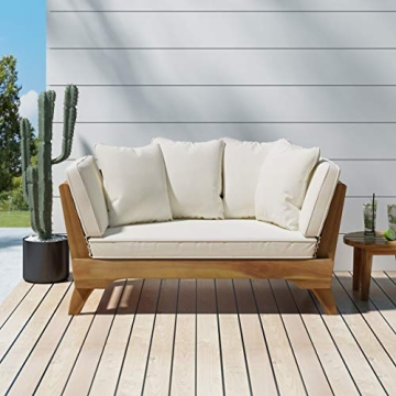 Expandable Acacia Wood Daybed with Cushions for Outdoors