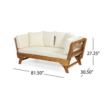 Expandable Acacia Wood Daybed with Cushions for Outdoors