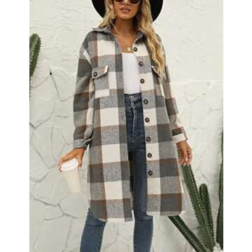 SeekMe Stylish Long Plaid Shirt Jacket for Women