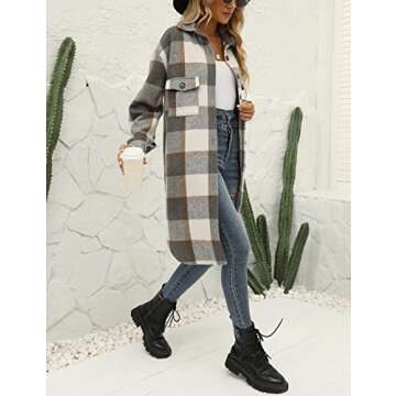 SeekMe Stylish Long Plaid Shirt Jacket for Women
