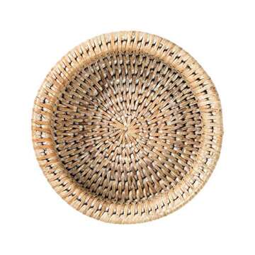 Caspari Rattan Wine Bottle Coaster in White Natural - Handcrafted Elegance for Your Home