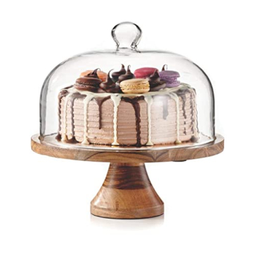 Royalty Art 4-in-1 Cake Stand with Dome, Cheese Board, Covered Platter, and Serving Tray for Pastries, Pies, Appetizers, and Holiday Treats, Decorative Kitchen Server and Display
