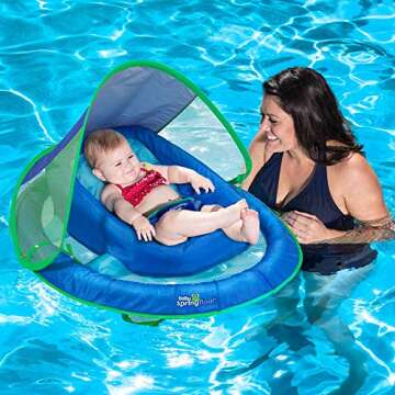 SwimWays Baby Spring Float with Adjustable Canopy and UPF Sun Protection, Blue