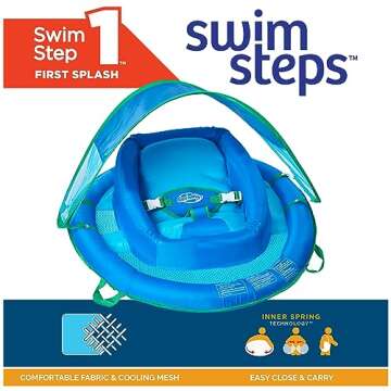 SwimWays Baby Spring Float with Adjustable Canopy and UPF Sun Protection, Blue