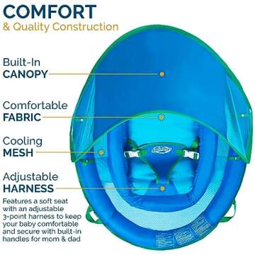 SwimWays Baby Spring Float with Adjustable Canopy and UPF Sun Protection, Blue