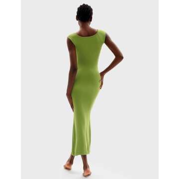 PUMIEY Maxi Dress Square Neck Cap Sleeve Summer Elegance