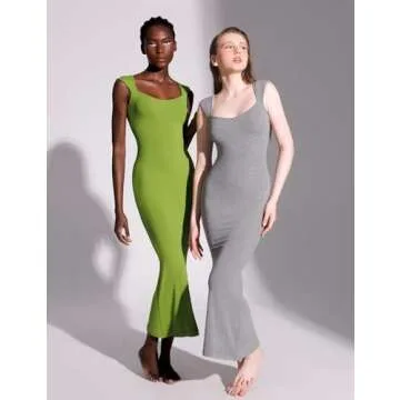 PUMIEY Maxi Dress Square Neck Cap Sleeve Summer Elegance