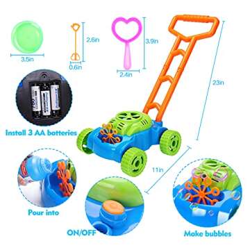 Bubble Lawn Mower Automatic Bubble Machine for Kids, Toddler Bubble Toys for 3 4 5 Year Old Boys Girls, Outdoor Push Toys for Toddlers 1-3, Christmas Holiday Birthday Gifts for Preschool Baby