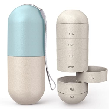 Zannaki Upgrade Large Compartment Grain Fiber Moisture Proof Cute Weekly Pill Organizer, Laser Carvi...