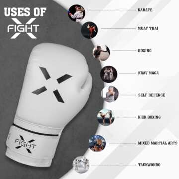 FightX Boxing Gloves MMA Heavy Bag Boxing Gloves for Adults Boxing Practice Gloves Men and Women Lightweight Boxing Gloves for Training & Sparring Gloves Boxing for Kickboxing (White/Black,8oz)