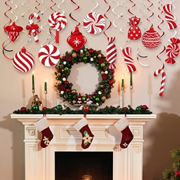 Funrous 56 Pcs Christmas Candy Hanging Swirls Decorations