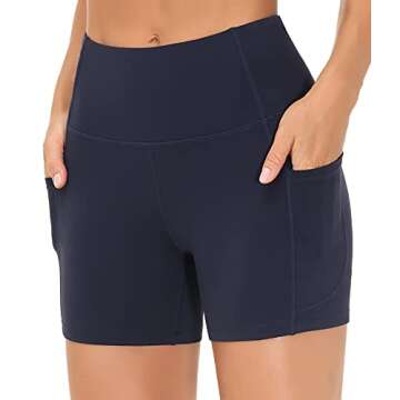 THE GYM PEOPLE High Waist Yoga Shorts for Women's Tummy Control Fitness Athletic Workout Running Sho...