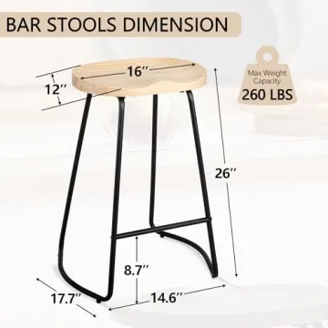 HeuGah Stylish Bar Stools Set for Kitchen Islands 26 Inch