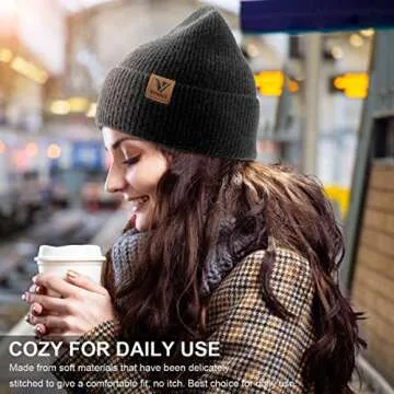 Vgogfly Beanie Men Slouchy Knit Skull Cap Warm Stocking Hats Guys Women Striped Winter Beanie Hat Cuffed Plain Hat Black