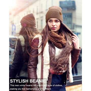 Vgogfly Beanie Men Slouchy Knit Skull Cap Warm Stocking Hats Guys Women Striped Winter Beanie Hat Cuffed Plain Hat Black