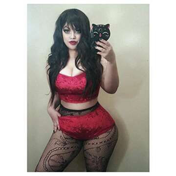 Women's Velvet 2 Piece Outfit Spaghetti Strap Sleeveless Crop Top+ Shorts Set Red M