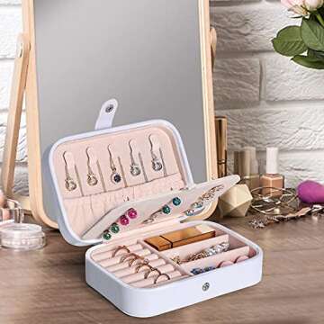 Travel Jewelry Box, PU Leather Small Jewelry Organizer for Women Girls, Portable Mini Travel Case Di...