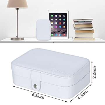 Travel Jewelry Box, PU Leather Small Jewelry Organizer for Women Girls, Portable Mini Travel Case Display Storage Holder Boxes for Stud Earrings, Rings, Necklaces, Bracelets (White Beige)
