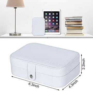 Travel Jewelry Box, PU Leather Small Jewelry Organizer for Women Girls, Portable Mini Travel Case Display Storage Holder Boxes for Stud Earrings, Rings, Necklaces, Bracelets (White Beige)