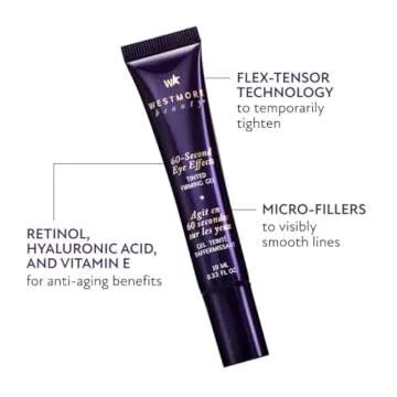 Westmore Beauty 60 Second Eye Effects Tinted Firming Gel - Instant Tightening Serum, Under-Eye Cream for Puffiness and Bags - Light to Medium, 0.33 Fl Oz (10 mL)