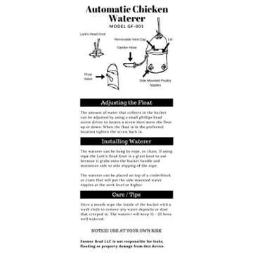 Farmer Brad GF-001 Automatic Chicken Waterer 2 Gallon BPA Free