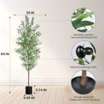 CETRD Artificial Olive Tree, 7FT Tall Faux Olive Trees 84in Outdoor Fake Potted Silk Plant with Trun...