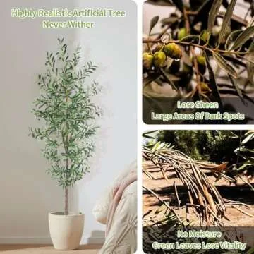 CETRD Artificial Olive Tree, 7FT Tall Faux Olive Trees 84in Outdoor Fake Potted Silk Plant with Trunk and Realistic 1048 Leaves and 40 Fruits for Modern Office Home Decor Indoor（1pack）