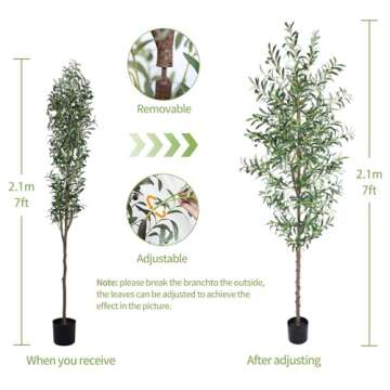 CETRD Artificial Olive Tree, 7FT Tall Faux Olive Trees 84in Outdoor Fake Potted Silk Plant with Trunk and Realistic 1048 Leaves and 40 Fruits for Modern Office Home Decor Indoor（1pack）