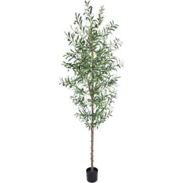 CETRD Artificial Olive Tree, 7FT Tall Faux Olive Trees 84in Outdoor Fake Potted Silk Plant with Trunk and Realistic 1048 Leaves and 40 Fruits for Modern Office Home Decor Indoor（1pack）