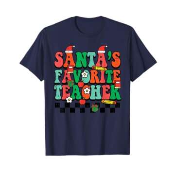 Santas Favorite Teacher Retro Groovy Christmas Xmas Women T-Shirt