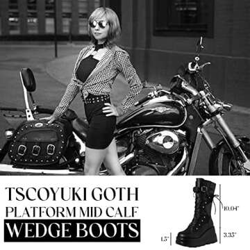 Tscoyuki Goth Platform Boots for Women with Chunky Heel