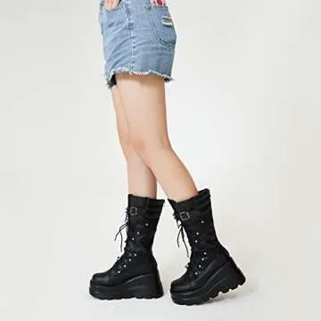 Tscoyuki Goth Platform Boots for Women with Chunky Heel