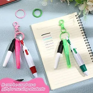 Sabary Mini Highlighter Nurse Pen Pack Set Nurse Pens for Badge Include Pink and Purple Tip Highlighter 2 Permanent Marker and 2 Retractable Ball with 2 Keychain Clip(Pink, Green)