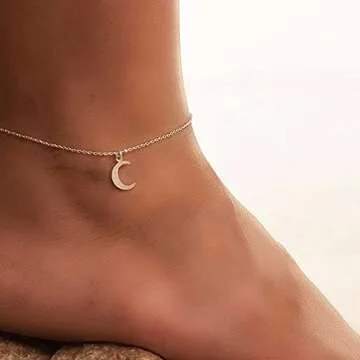 VIROMY 14K Gold Filled Dainty Pearl Ankle Bracelet Minimalist Beads Pearls Moon Opal Sphere Boho Anklets Cute Summer Beach Everyday Jewelry for Women