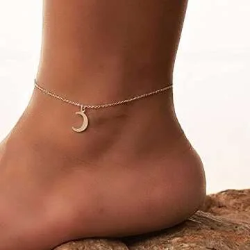 VIROMY 14K Gold Filled Dainty Pearl Ankle Bracelet Minimalist Beads Pearls Moon Opal Sphere Boho Anklets Cute Summer Beach Everyday Jewelry for Women